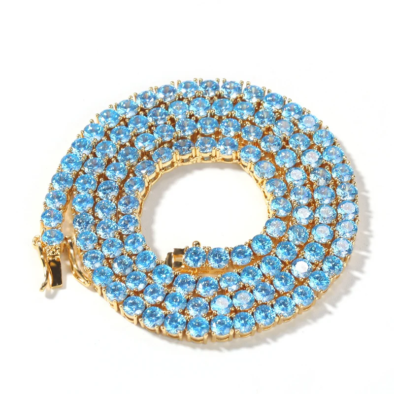 Blue AAA+ Cubic Zirconia Chokers Necklaces for Women Men Bling Iced Out 1 Row CZ Stone Tennis Chain Male Hip Hop Rapper Jewelry | Украшения