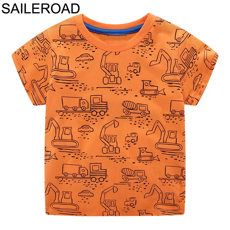 

SAILEROAD Экскаватор Печати Футболки для Мальчиков Лето Новые Детские Топы Футболки Хлопок Оранжевого Цвета Футболки для Мальчиков Дети Тройни...
