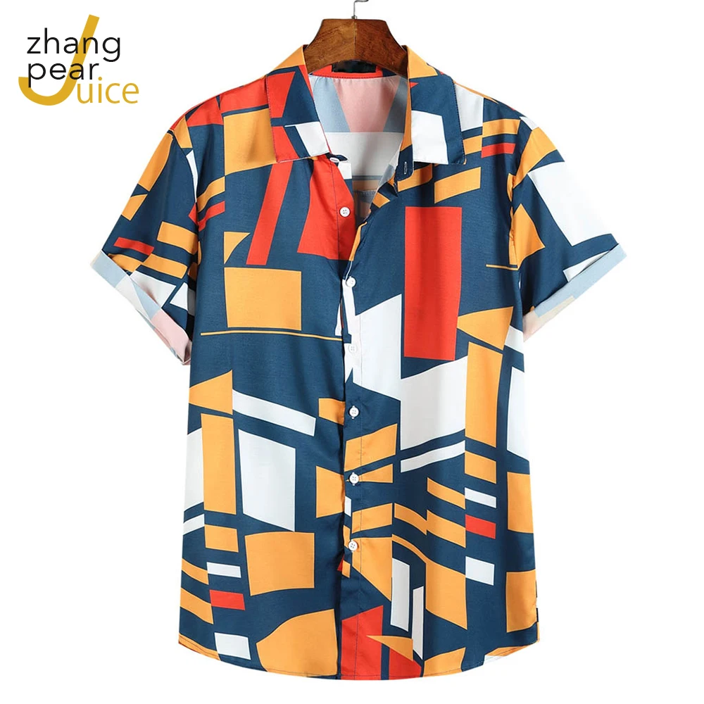 

Flower Print Shirt Men Streetwear Lapel Collar 2021 Casual Fashion Hawaiian Shirts Beach Short Sleeve Tops Shirt Blouse