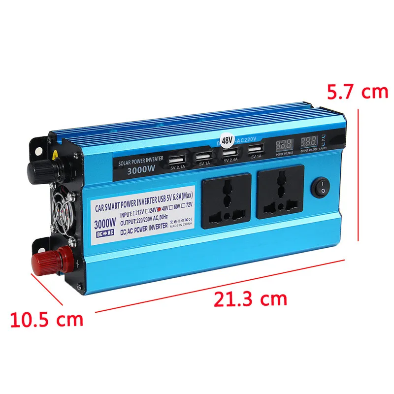

3000W Inverter DC 12V 24V 48V To AC 220V Power Voltage Convertor Transformer Double LCD Display 4USB Solar Power Inverter