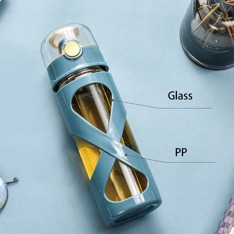 Стеклянная бутылка для воды объемом 17 унций с легкой откидной крышкой и рукавом
