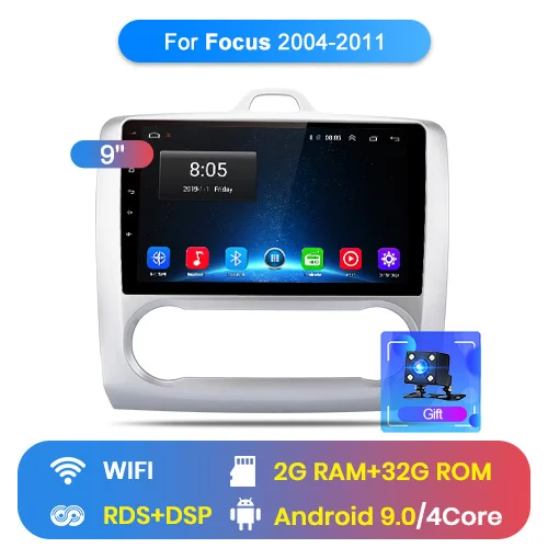 WIFI (2GB 32GB) V Junsun V1 2G+ 32G Android 9,0 DSP автомобильный Радио Мультимедиа Видео плеер навигация gps для ford focus 2 3 Mk2/Mk3 хэтчбек 2 din DVD - Цвет: WIFI (2GB 32GB) V