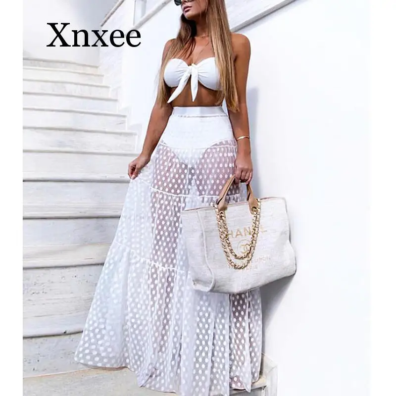 

Women Mesh Sheer Maxi Skirt Wrap Skirt Beach Tulle See Through Skirt Beachwear Swimwear Bikini Wear Cover Up Lace Crochet Skirt