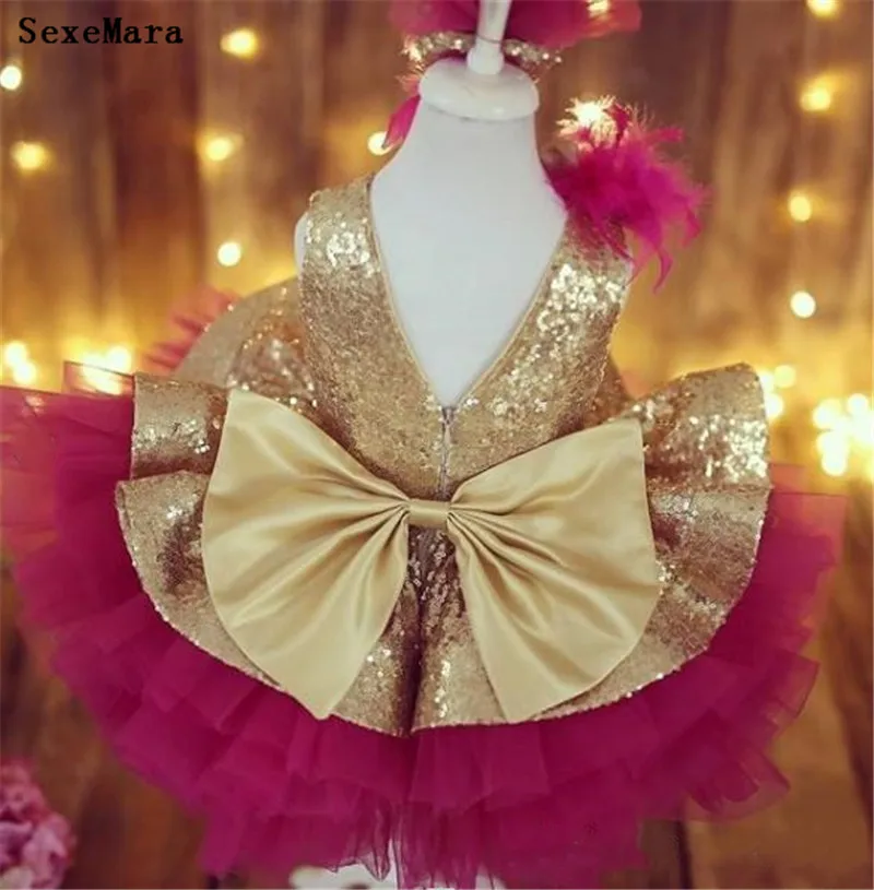 Топ с золотыми блестками розовая красная пышная одежда для маленьких девочек на