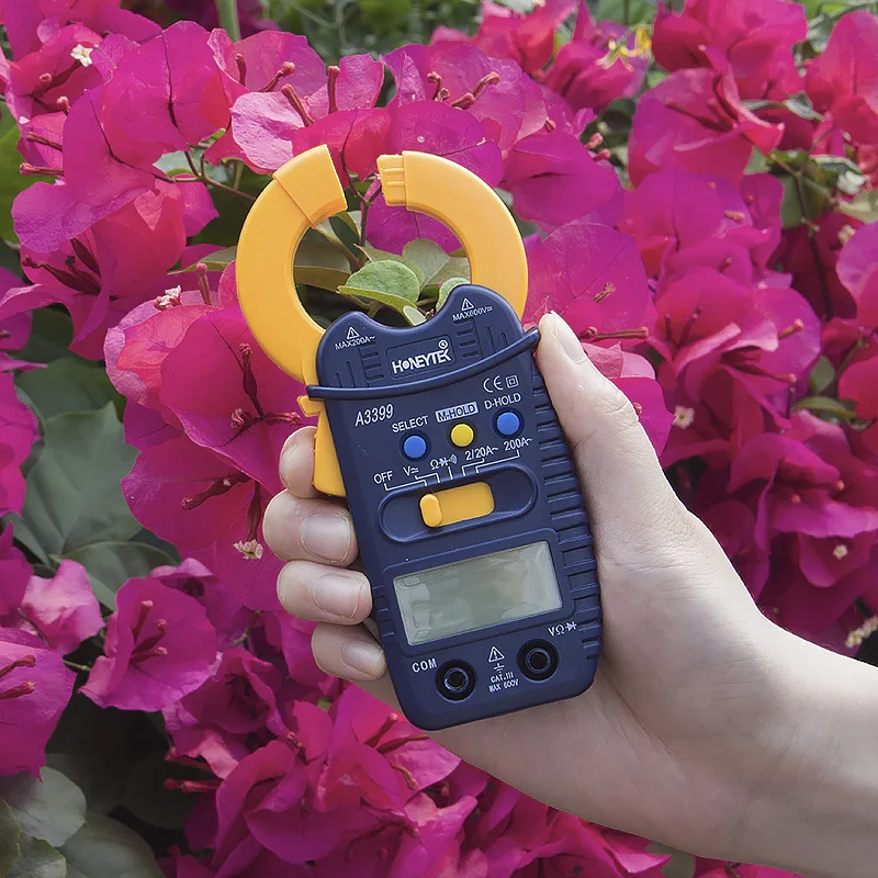 HONEYTEK A3390 цифровой клещи мультиметр мини Ампер DC/AC клещи вольтметр 600 в Автоматический диапазон измерения тока зажим