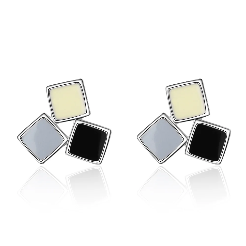 

CH-1027 Simple Three-Color Stud Earrings S925 Sterling Silver Needle Square Mixed Color Design Women Earring Jewelry Wholesale