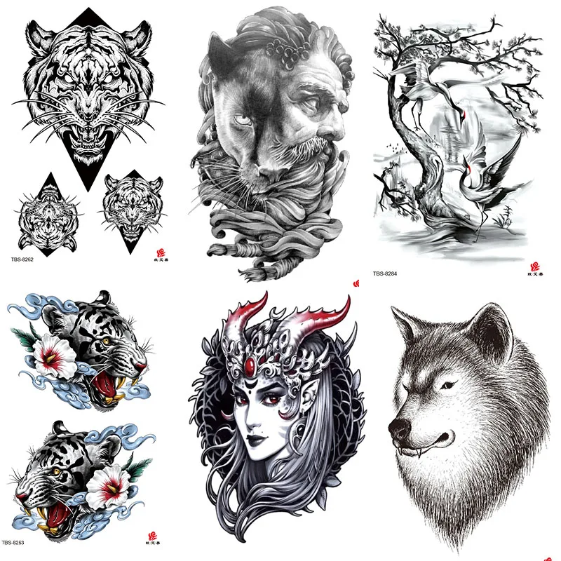 

Водостойкая временная татуировка Anima, женские сексуальные переводные наклейки, имитация льва, тигра, лисы, змеи, дракона, крутая Водонепрони...