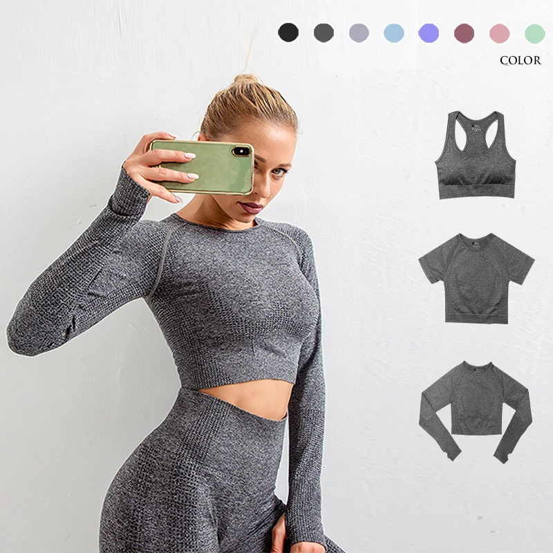

Seamless Yoga Top Long Sleeve Workout Tops for Women Fitness Vital Gym Crop Top Athletic Gym Shirt Women Sportswear Short Active