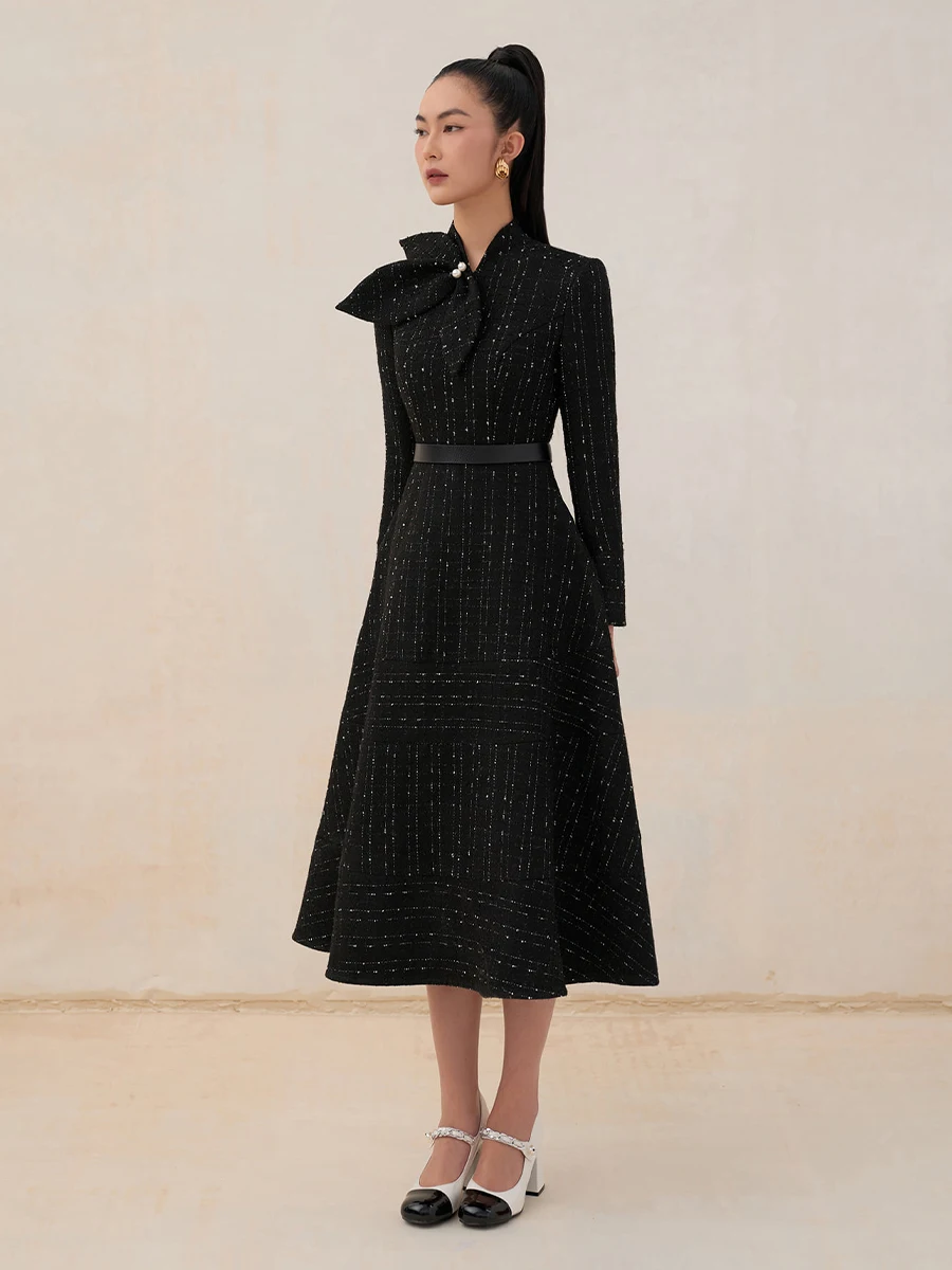 

Tailor Shop Female Light Luxury Semi-Formal Princess Black White Tweed Plus Size Little Black Dresses for Formal Occasion