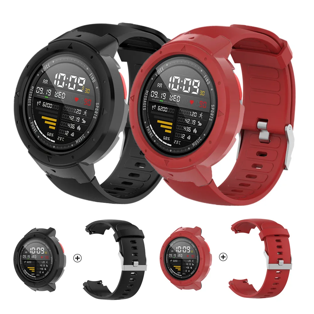 2 в 1 ремешок для смарт часов Huami Amazfit Verge силиконовый + защитная рамка экрана чехол