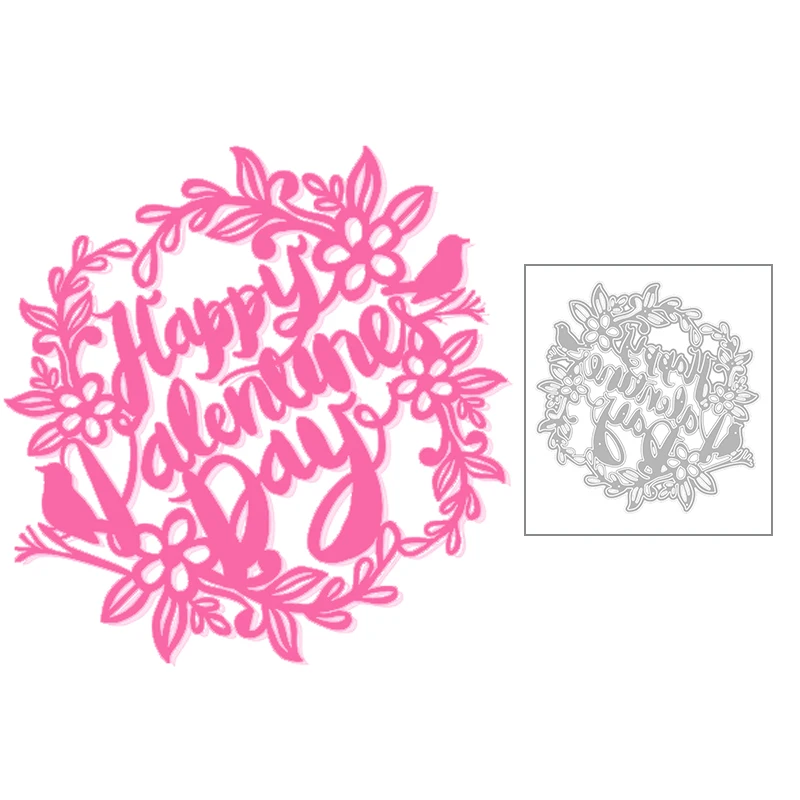 

2020 новый счастливый день Святого Валентина металлический Трафаретный вырубной штамп круг венок и слово высечки Скрапбукинг для рукоделия, ...