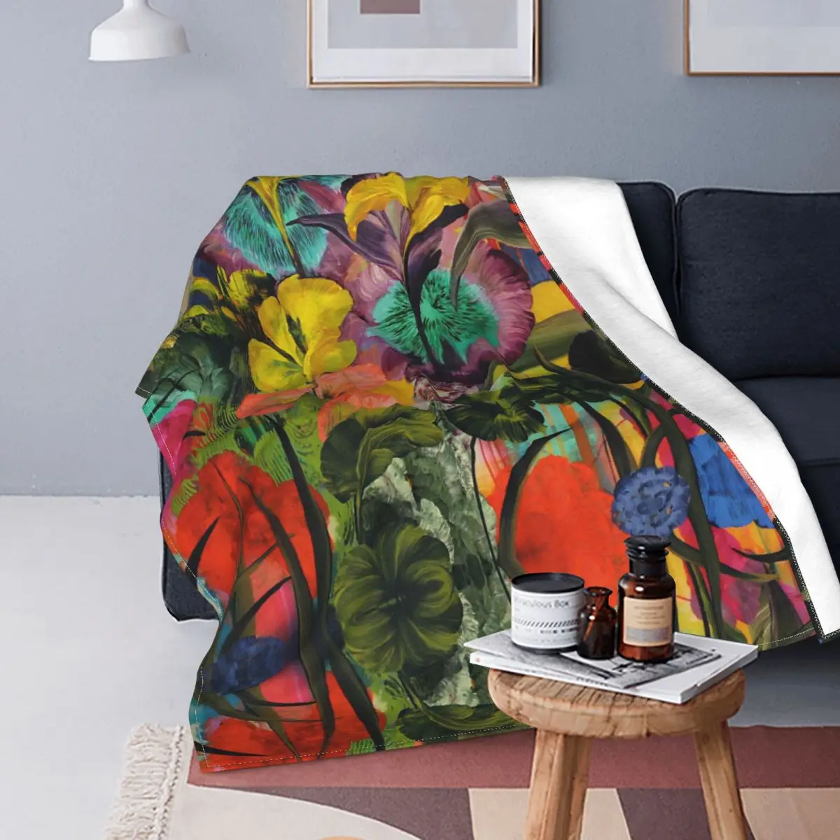 

Вязаное одеяло с рисунком тропических растений, легкий бархатный плед с джунглей, покрывало для кровати