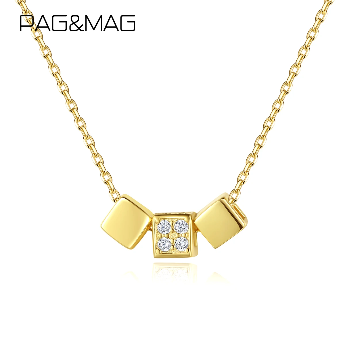 

PAG&MAG Simple Square Clear Zircon Pendant & Necklace For Women 925 Sterling Silver Fine Jewelry Chain Necklace