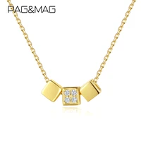 pagmag simple square clear zircon pendant necklace for women 925 sterling silver fine jewelry chain necklace