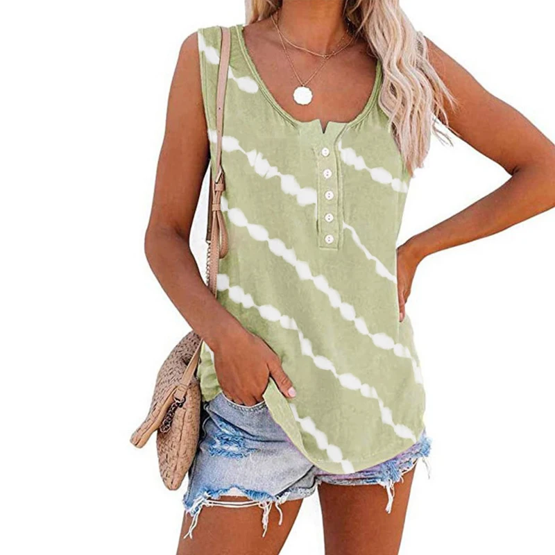 

Female Leisure Striped Printed Fashion Round Neck Loose Summer Tops Fashion Women's Loose Sleeveless Vest Comfortable Clothes