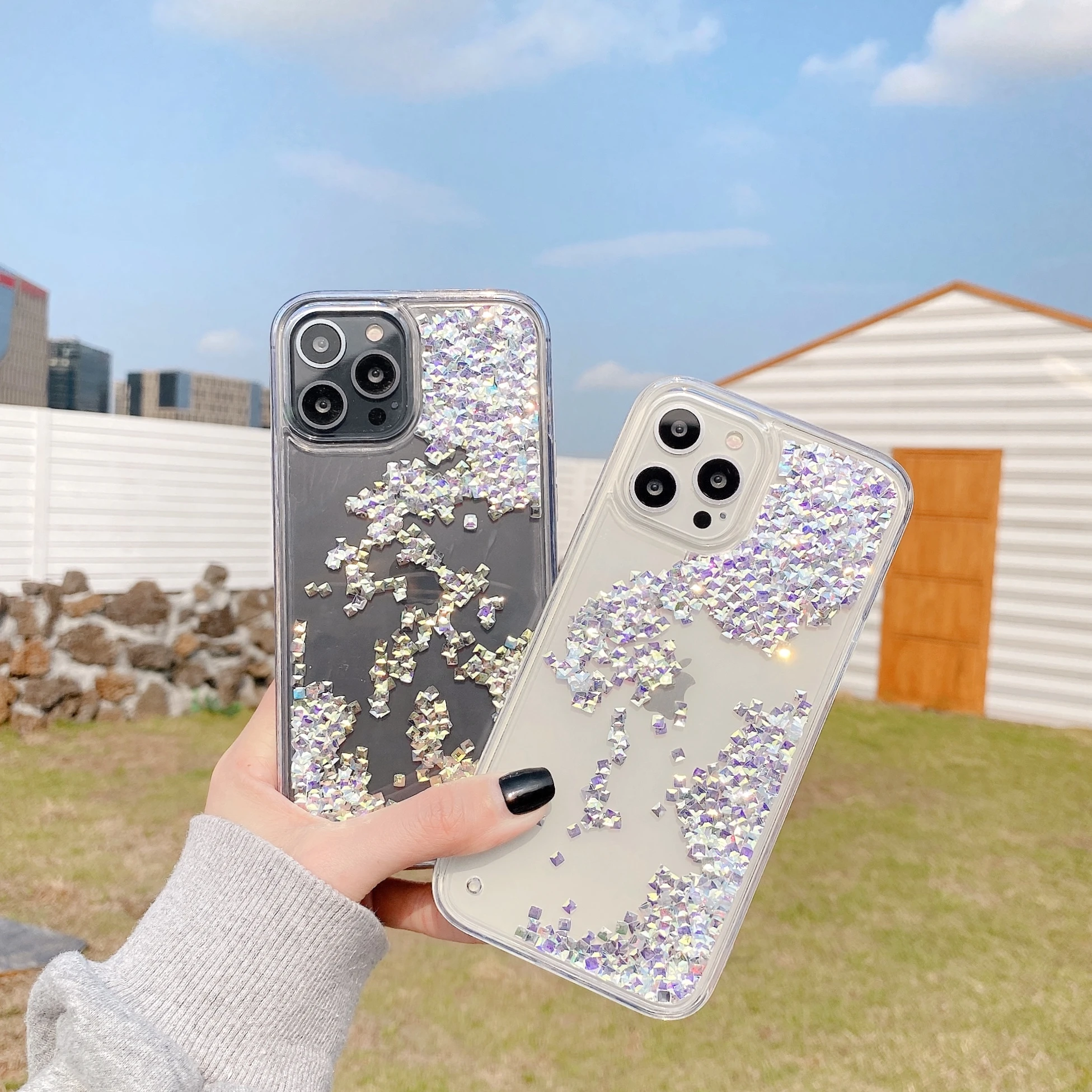 

12 Pro Case Luxury Glitter Diamond Clear Sparkling Liquid Dynamic Transparent Cover For iPhone 7 8 Plus XR XS MAX 11 X Cases