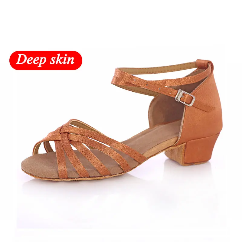 Deep skin cross Новое поступление; латинский бальный танец для девочек; обувь на низком каблуке; женская танцевальная обувь для танго и сальсы; ; детская танцевальная обувь - Цвет: Deep skin cross