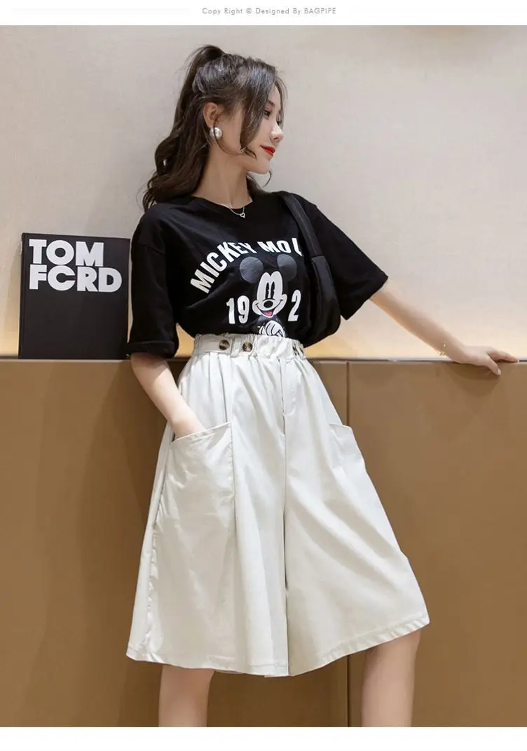 Summer Capri High Wasit Shorts Wide Leg Lady Shorts Loose Women Tailored Shorts Lounge Shorts Elastic Waist Knee Length Shorts