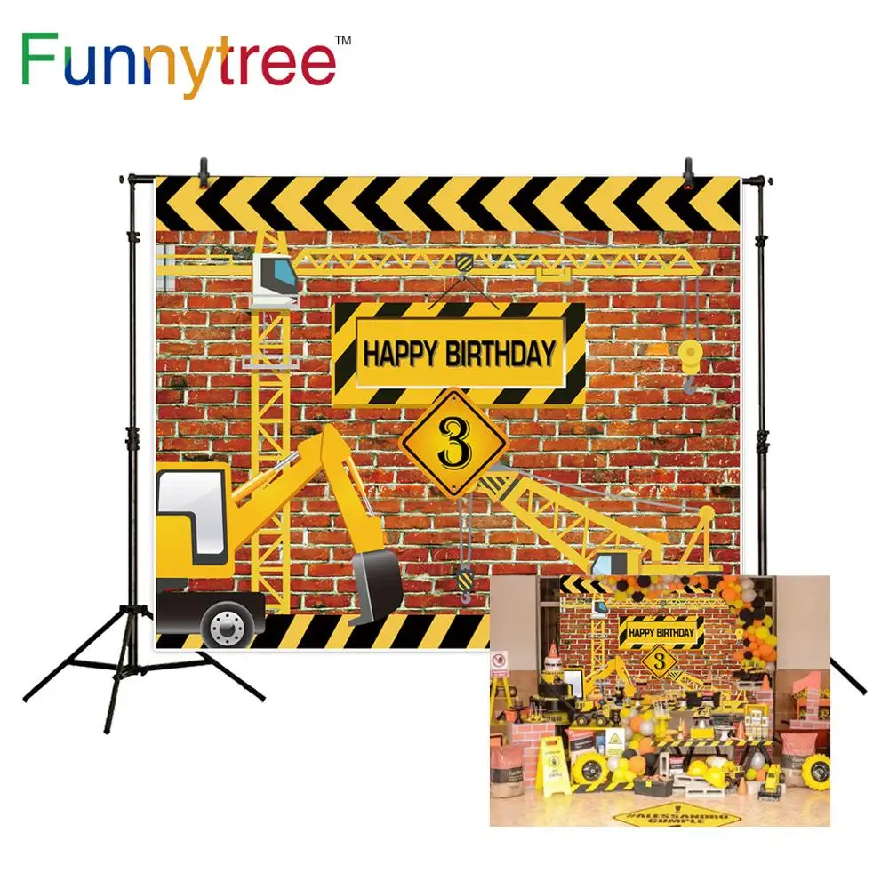 

Funnytree photo background photography Brick Truck Boy Construction birthday Party backdrop photophone photo studio photocall