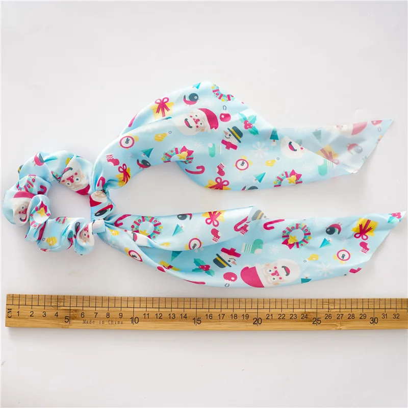 Модный Рождественский бант шарф волос Scrunchies принт резинка для эластичной лентой