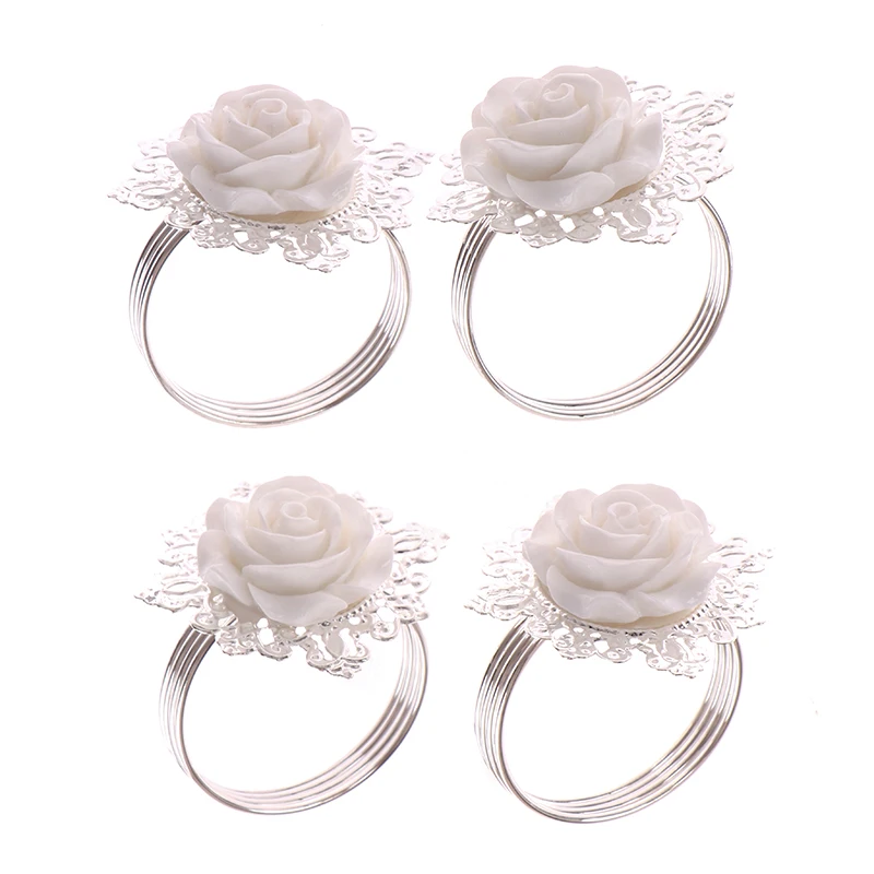 

4pcs Napkin Rings, Buckles, Wedding Celebrations, Birthday Parties, Roses, DIY Hand-Made Decorative Crafts Silver Circle