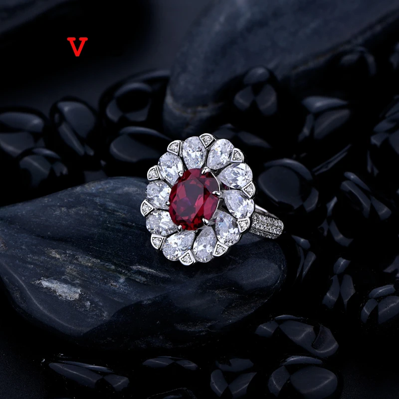 

OEVAS 100% Серебро 925 пробы 8*10 мм овальные высокоуглеродистые кольца с цветком с бриллиантами для женщин сверкающие ювелирные изделия для сваде...