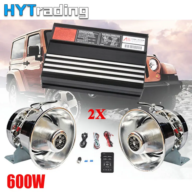 

Car Horns 600W 10 Sound Loud Car Auto Warning Alarm Fire Siren Caution Horn PA Speaker MIC System 12V Siren Police Car