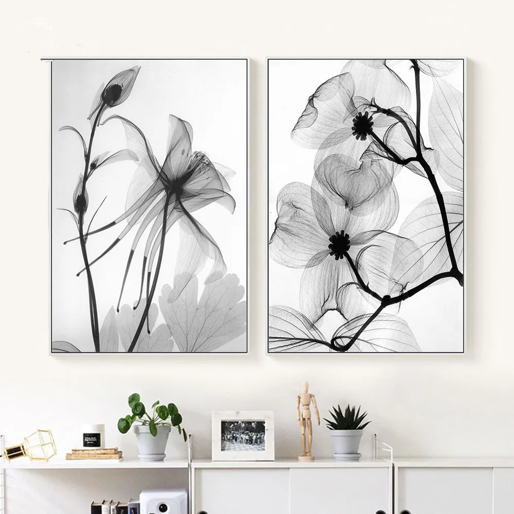 Скандинавские черно-белые растения Абстрактный Цветочный Холст Плакаты на