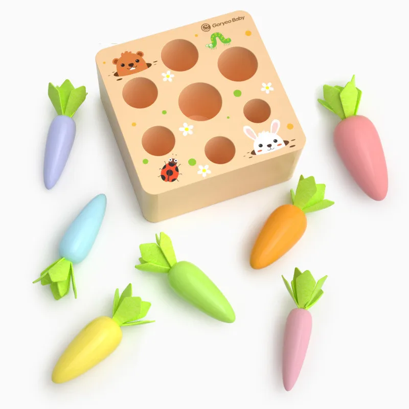 

Juego de bloques de madera Montessori para niños, juego de zanahoria, tamaño cognitivo, forma a juego, Educación Temprana