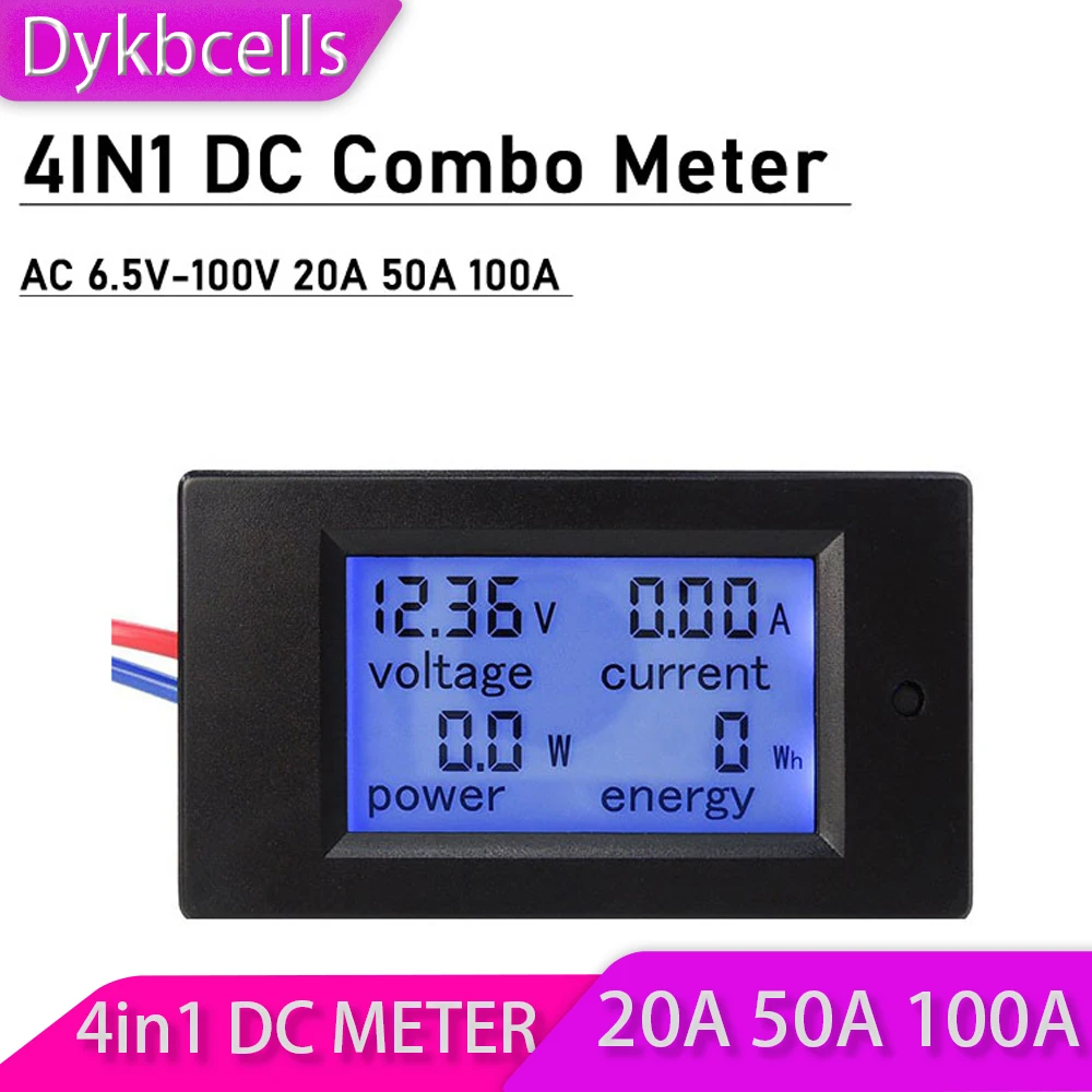 

Цифровой амперметр Dykbcells, 4 в 1, 6,5-100 В постоянного тока, 20 А, 50 А, а, вольтметр, измеритель мощности, тестер 12 В, 24 В, 36 В, 48 В, 60 в