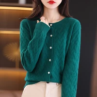 spring and autumn new soft skin friendly ladies round neck wool cardigan loose wild coat 100 pure wool knitted bottoming shirt