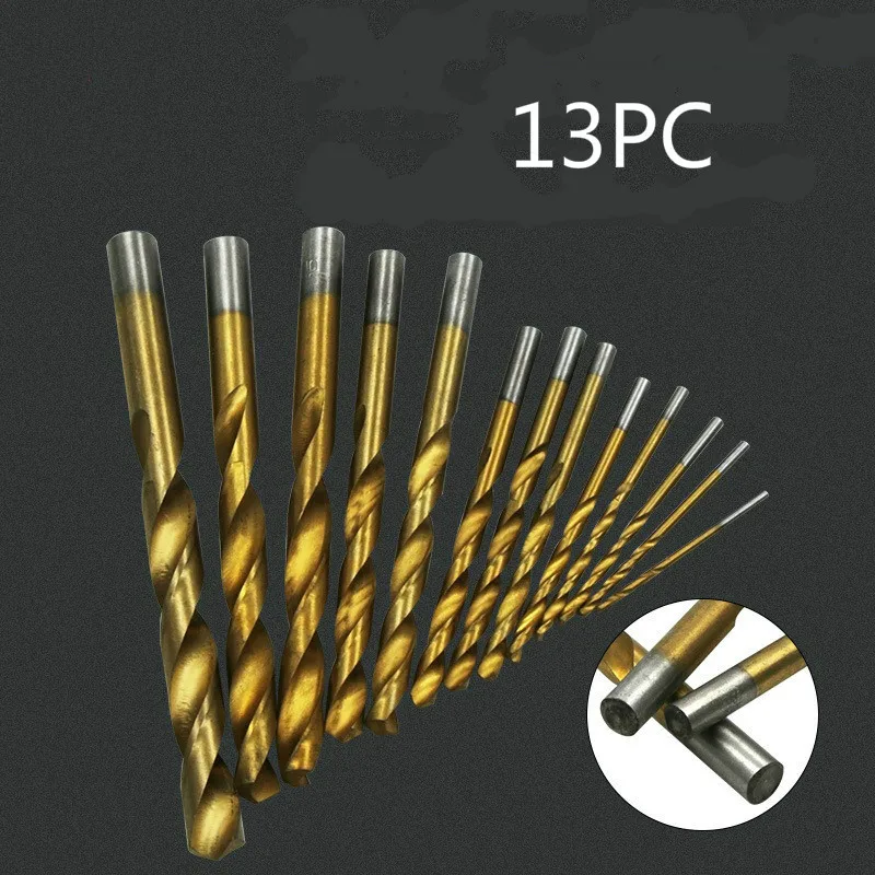 

Набор сверл из быстрорежущей стали с титановым покрытием, набор из 13 высокоскоростных инструментов для деревообработки, 2-12 мм, с круглым хв...