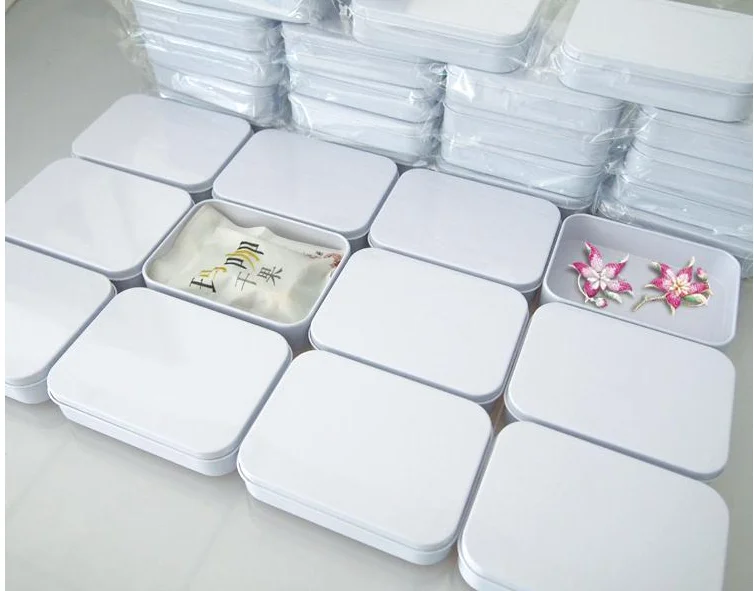 

100Pcs/Lot Free DHL/Fedex Shipping 110*80*25mm Rectangle white tea tin box mint pill candy jewelry storage box