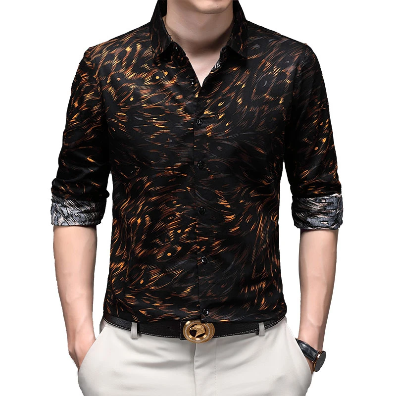 Рубашка мужская приталенная с длинным рукавом Модная элегантная офивечерние