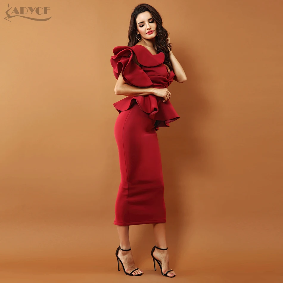 Женское вечернее платье миди ADYCE белое облегающее средней длины на одно плече с