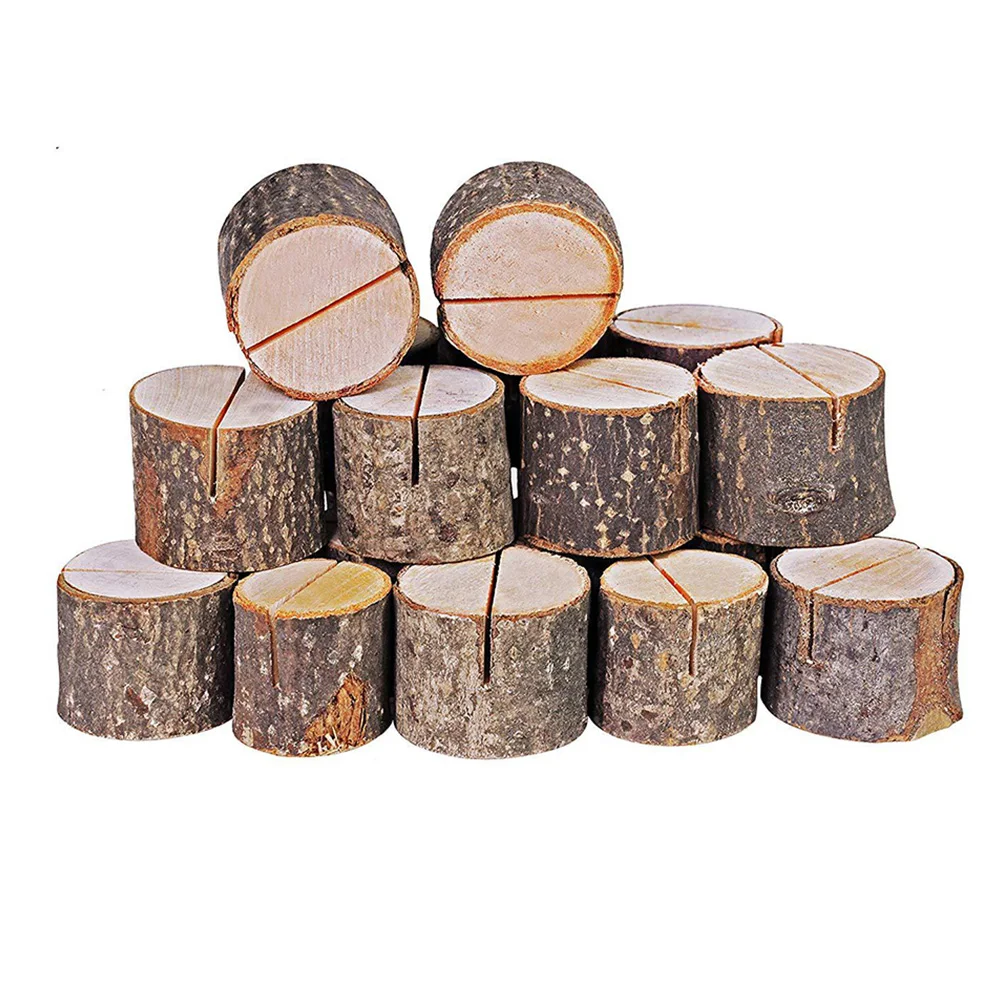 

25pcs Round Wood Pile Name Place Card Photo Holders Stump Shape Memo Holder Menu Number Stand Wedding Party Table Decor