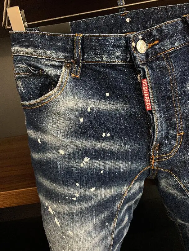 Men designer jeans for men Authentic classic dsquared2 Biker Hole Jeans  Men Pants  Embroidered Trousers A378