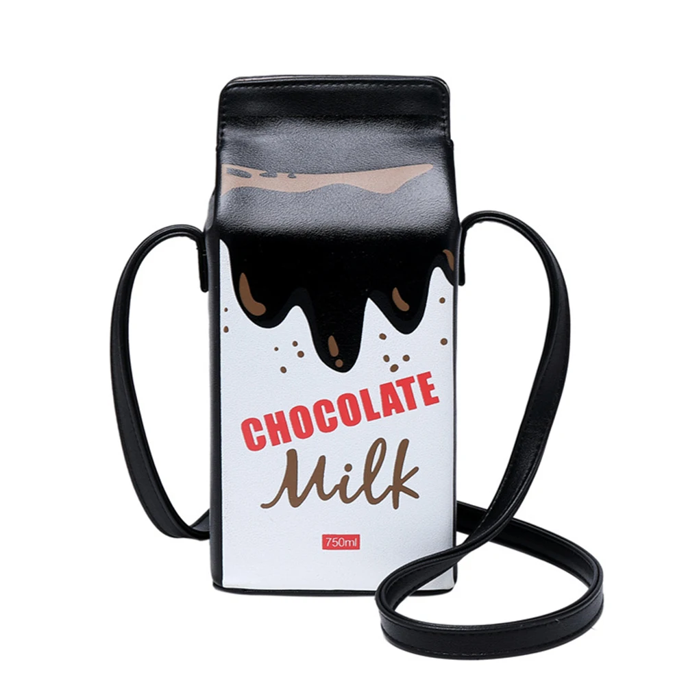 

Portable Women Funny Milk Box Shape Shoulder Bag Crossbody Pouch Women Faux Leather Crossbody Bag