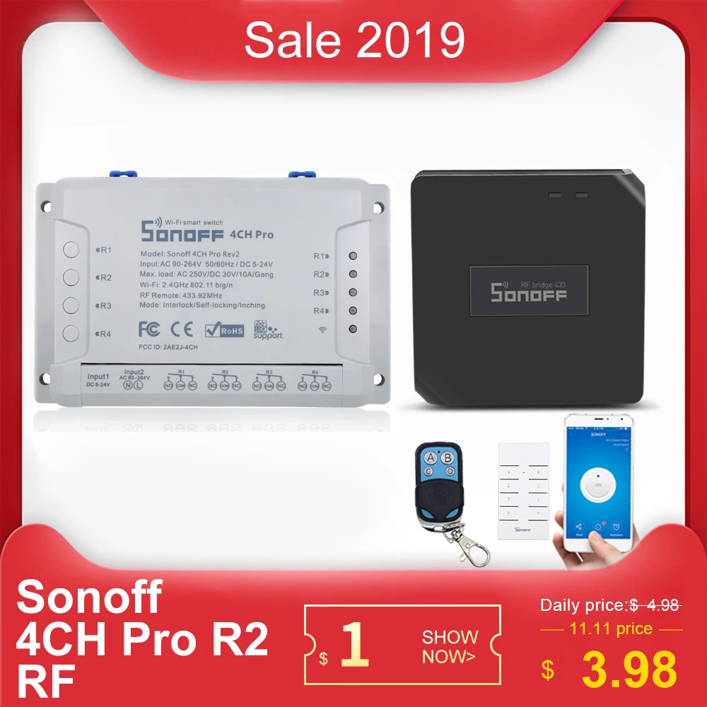 SONOFF РЧ мост/RFR3/Ifan03/4CH Pro r2 пульт дистанционного управления 433 МГц Wifi смарт-коммутатор eWelink поддержка DIY Google домашняя Автоматизация Alexa