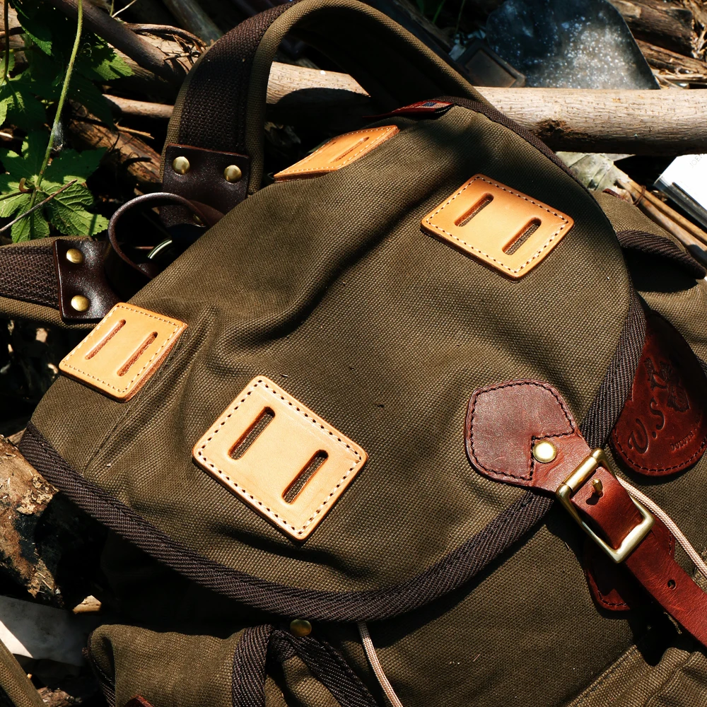 

52 58x CD926 x size 26cm super quality genuine cowhide & 22oz wax canvas water proof backpack vintage bag