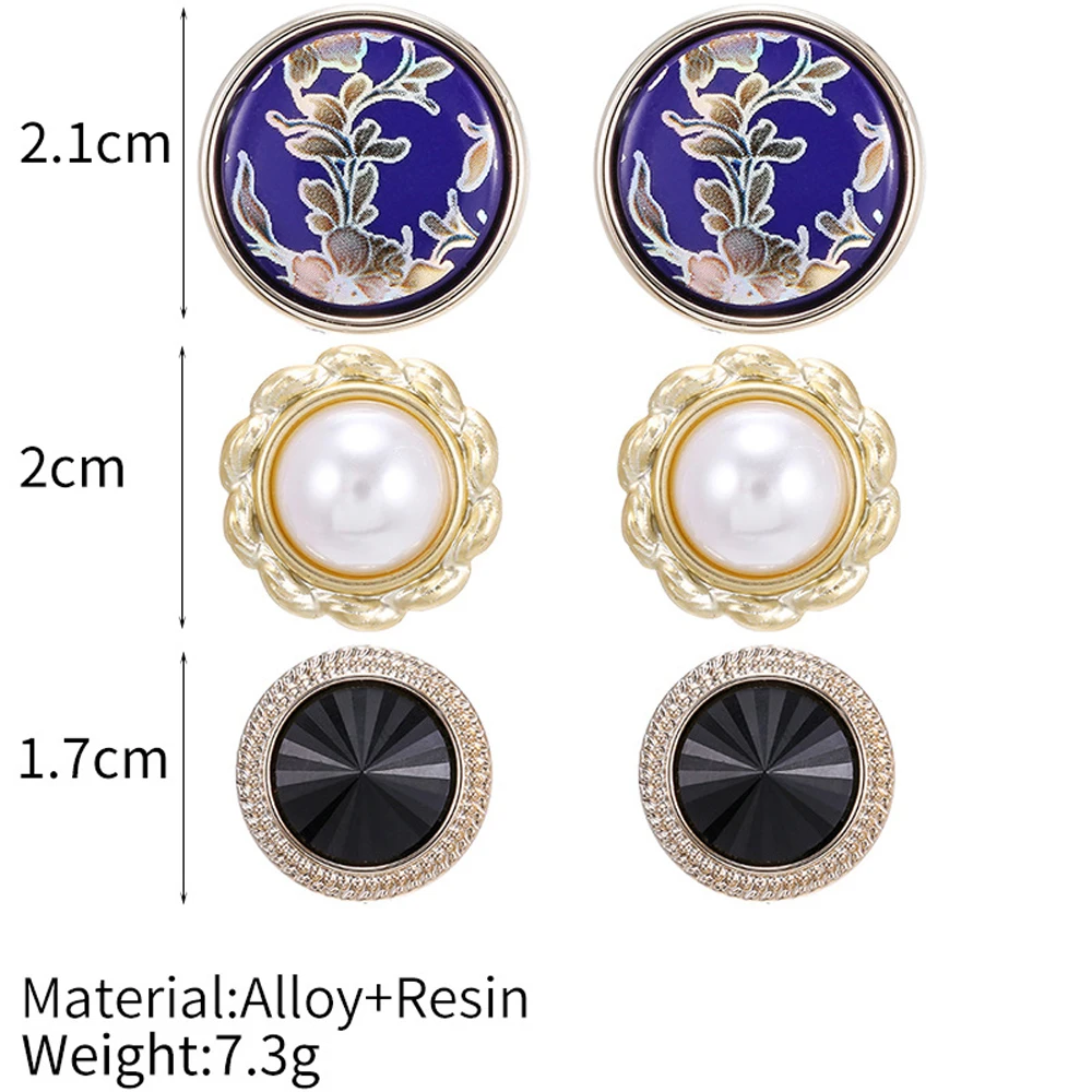 Retro Flowers Inlaid Imitation Pearl Earrings Female Creative Simple Alloy Stud Jewelry Party Gift Ear 6 Pcs/Set | Украшения и