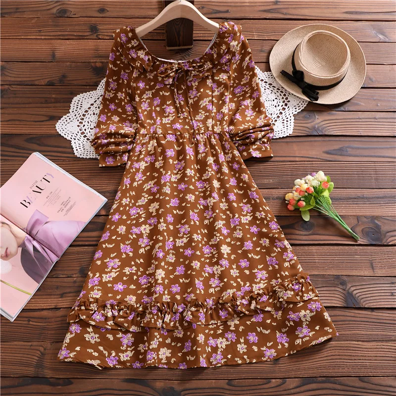 

Шифоновое Цветочное платье Mori girl, винтажное платье в японском стиле с длинным рукавом, новое поступление