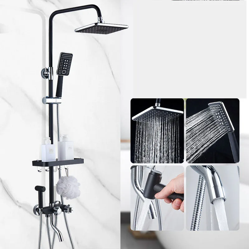 Черный набор для душа ванной комнаты латунный хромированный настенный смеситель