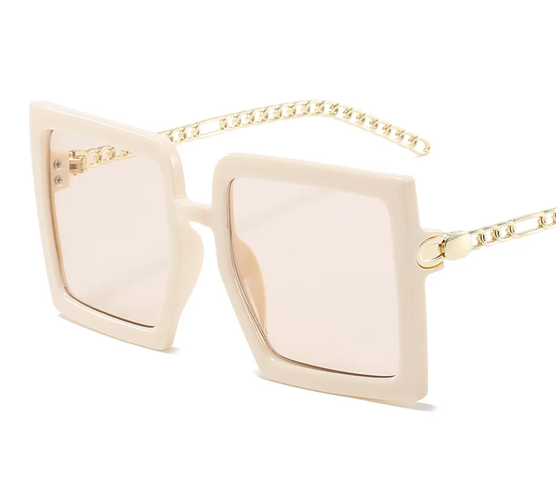 

New Square Oversized Gold Chain Leg Sunglasses Women Men Fashion Rectangle Big Frame Sun Glasses Female Brand Design Shades 2021