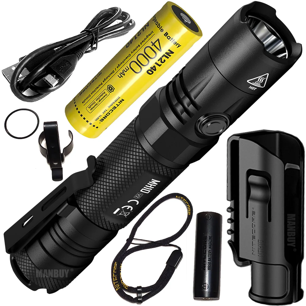 NITECORE new MH10v2 1200 Lumens LED Outdoor EDC Flashlight Tactical USB-C Rechargeable Torch 4000mAh 21700 Battery Free Shipping