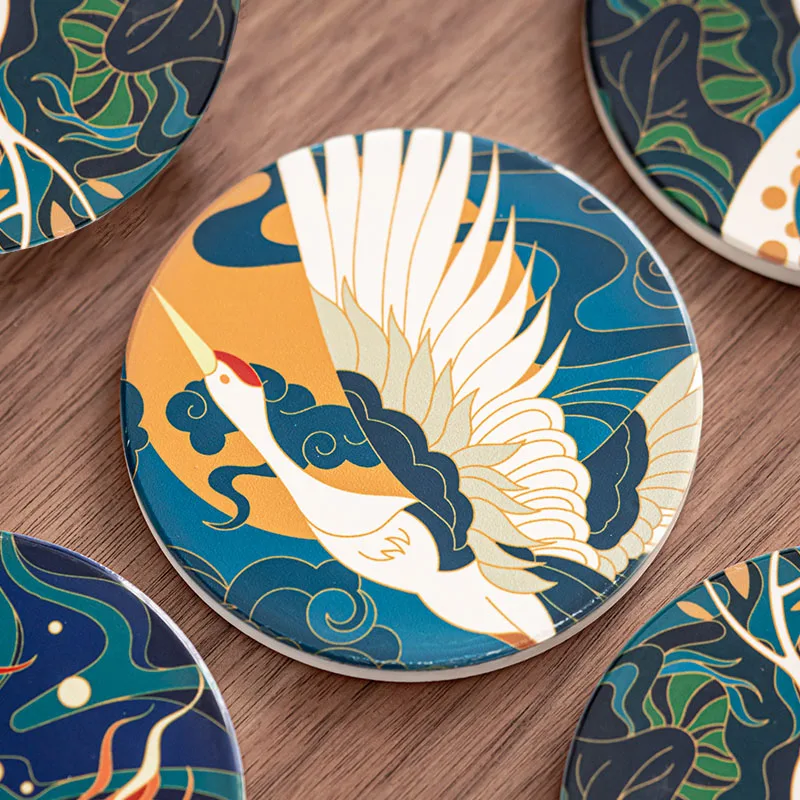 Chinese Style Kungfu Black Green Tea Cup Coaster Round Ceramic Teacup Tray Glass Table Insulation Hot Pad Teahouse Decor Gift | Дом и сад