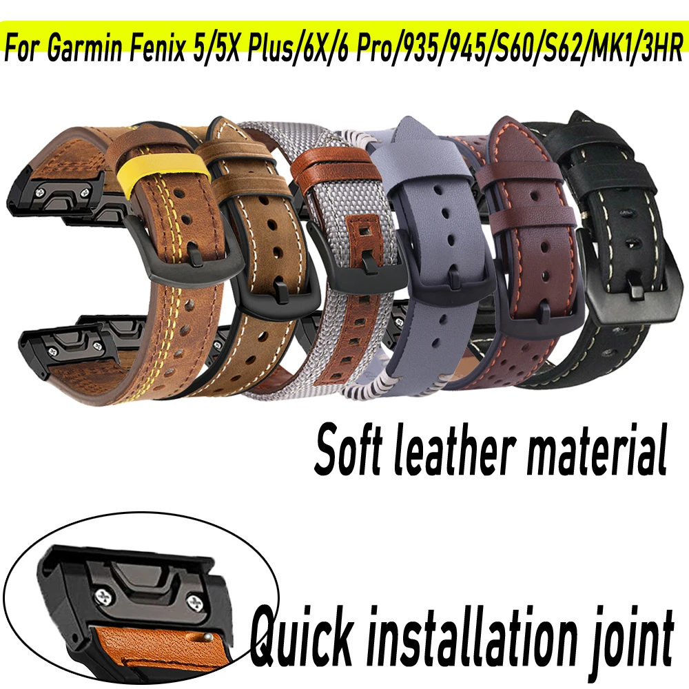 

Ремешок для наручных часов Garmin Fenix 5 5X Plus 3 HR 6X 6 S60 MK1 945, быстросъемный кожаный браслет Easyfit, аксессуары для часов 26 22 мм