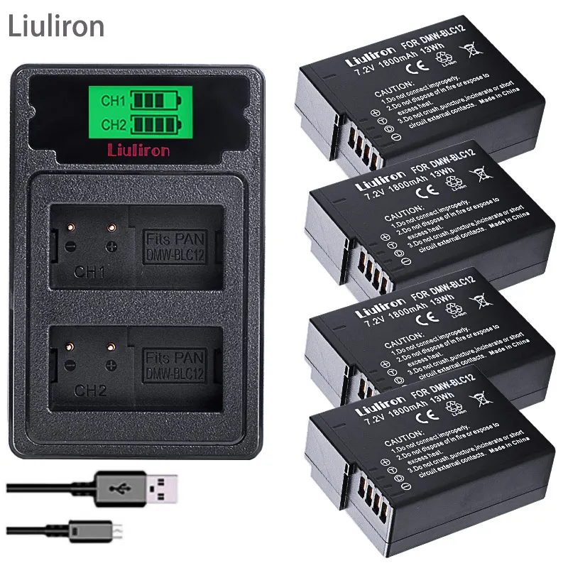 charger and 4battery Батарея DMW-BLC12 BLC12E BLC12PP DMW BLC12 батареи+ двойное зарядное устройство для Panasonic Lumix FZ1000, FZ200, FZ300, G5, G6, G7, GH2, DMC-GX8 - Цвет: charger and 4battery