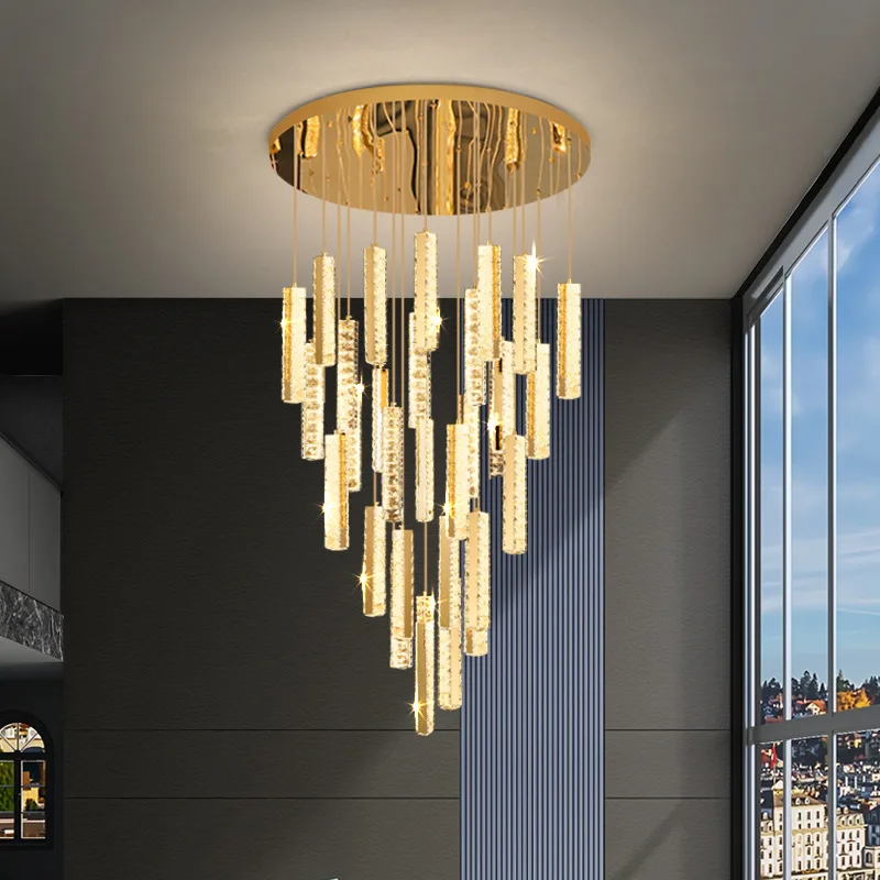 

Modern Luxury Golden Silver LED Crystal Chandelier Nordic Duplex Building Spiral Staircase Chandelier Dining Room Art Chandelier