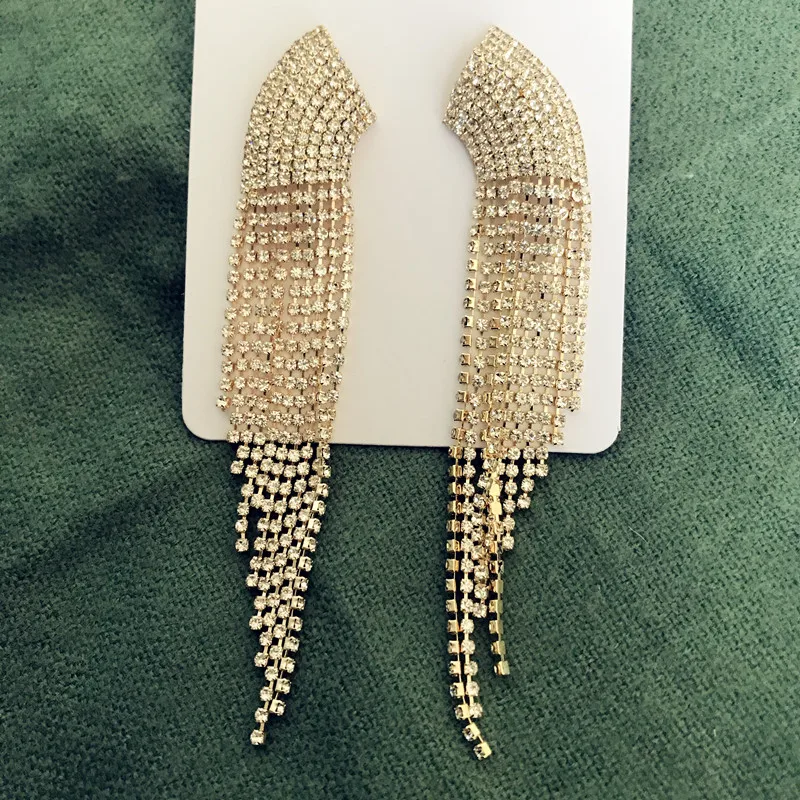Новые блестящие серьги Стразы с цепочкой и кисточками для женщин ювелирные